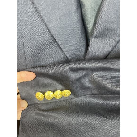 Lauren Ralph Lauren Blazer Mens 44 Short Navy Blue Wool Gold Buttons Two Button - Picture 3 of 14